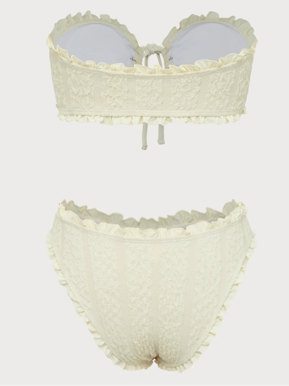 Strapless Ruffle Trim Lace Bikini Set - Cream - Picture 2 of 5